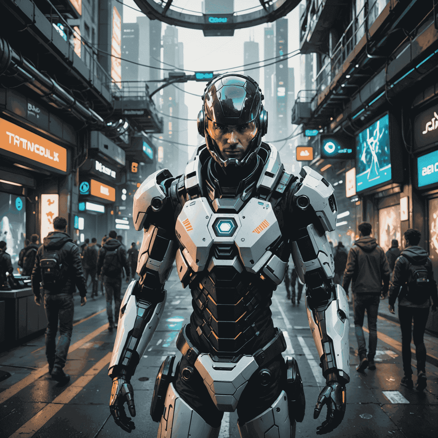 A futuristic concept art of an AI-powered mobile game, showcasing advanced graphics, interactive NPCs, and a user interface that adapts to the player's style and preferences.